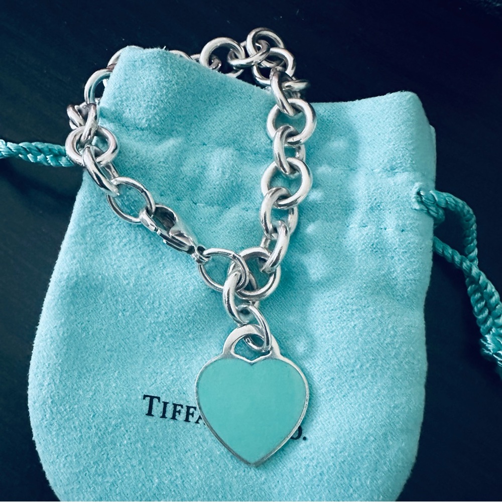 Tiffany & Co. Blue enamel heart charm bracelet
